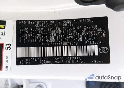 2023 Toyota Camry Trd z USA, uszkodzony, nr VIN 4T1KZ1AKXPU072519